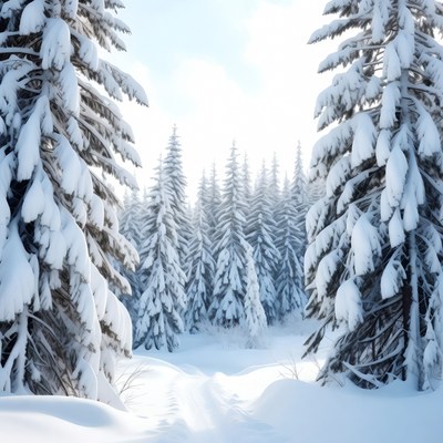 Snowy Pine Forest Path