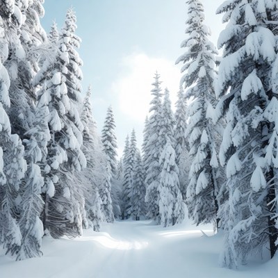 Snowy Pine Forest Path
