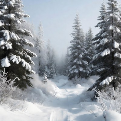 Snowy Path Through Winter Forest
