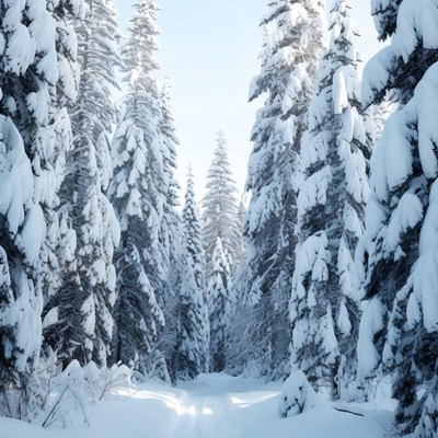 Snowy Pine Forest Path