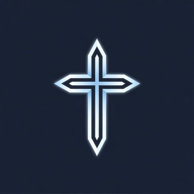 Glowing White Cross on Navy Background