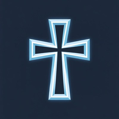 Glowing Blue Cross on Dark Background