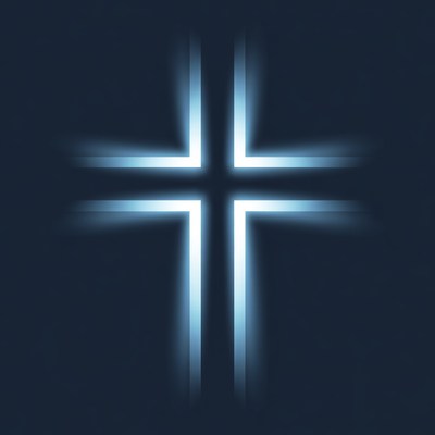 Glowing Blue Cross on Dark Background