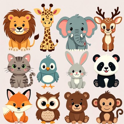 Cute Cartoon Zoo Animals