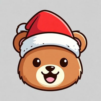 Cute Cartoon Bear Wearing Santa Hat
