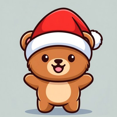 Cute cartoon bear wearing Santa hat
