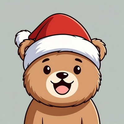 Cute Cartoon Bear Wearing Santa Hat
