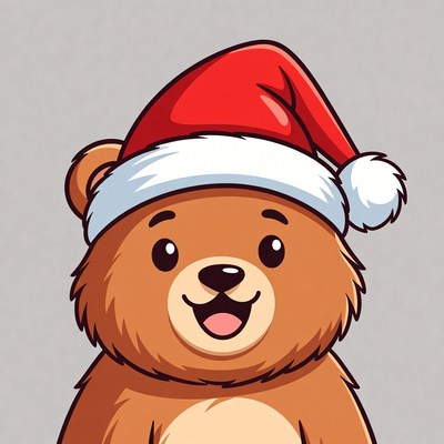 Cute Cartoon Bear Wearing Santa Hat
