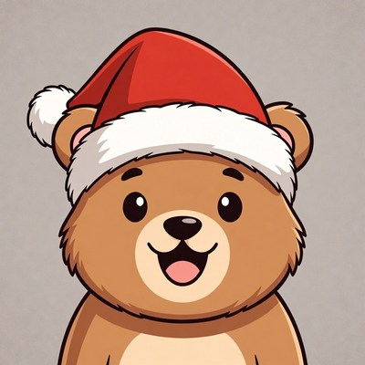 Cute Cartoon Bear Wearing Santa Hat