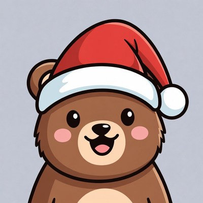 Cute cartoon bear wearing Santa hat