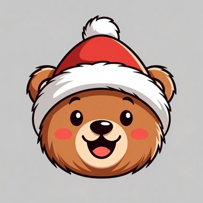 Cute Cartoon Bear in Santa Hat