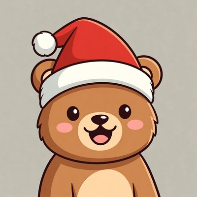 Cute Cartoon Bear Wearing Santa Hat