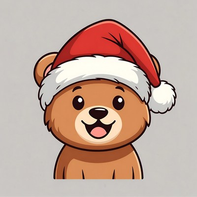 Cute cartoon bear wearing Santa hat