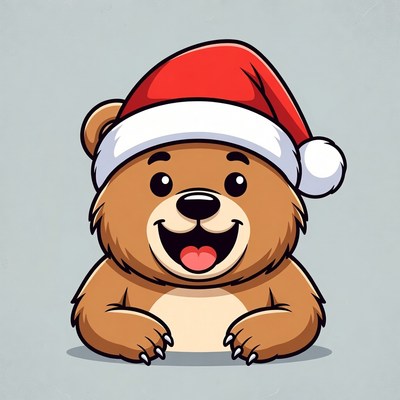 Cute bear wearing Santa hat