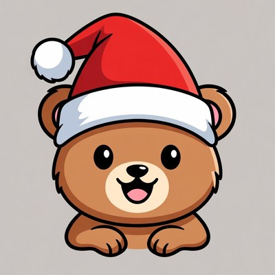 Cute cartoon bear wearing Santa hat
