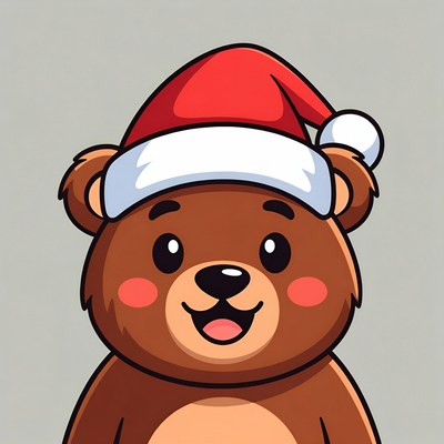Cute Cartoon Bear Wearing Santa Hat