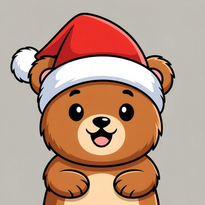 Cute Cartoon Bear Wearing Santa Hat