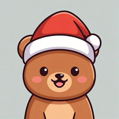 Cute cartoon bear wearing Santa hat
