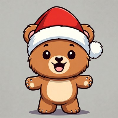 Cute cartoon teddy bear in Santa hat
