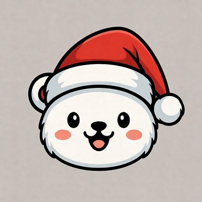Cute polar bear wearing Santa hat