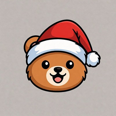Cute Cartoon Bear Wearing Santa Hat