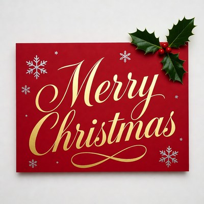 Merry Christmas Card with Holly