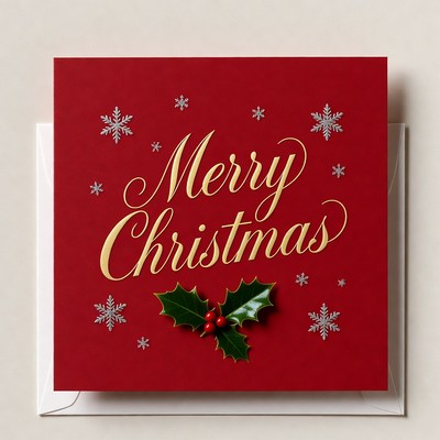 Merry Christmas Card with Holly