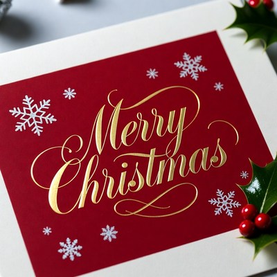 Merry Christmas Card with Holly