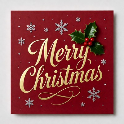 Merry Christmas with Holly and Snowflakes