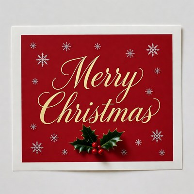 Merry Christmas Card with Holly