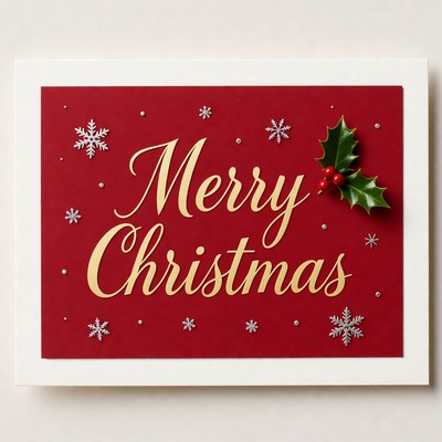 Merry Christmas Card with Holly
