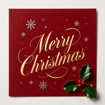 Merry Christmas Card with Holly