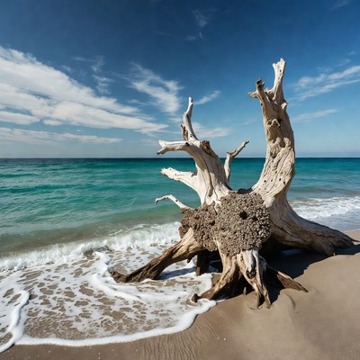 Driftwood on tropical beach