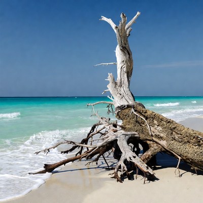 Driftwood Tree on Turquoise Beach