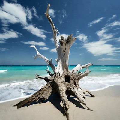 Driftwood on tropical beach