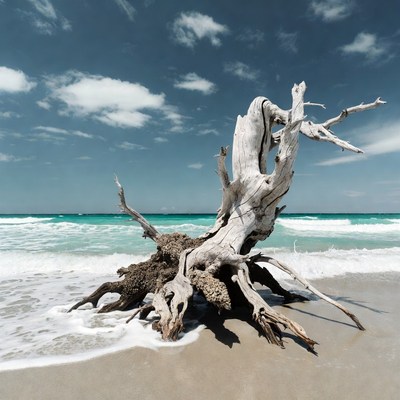Driftwood on tropical beach