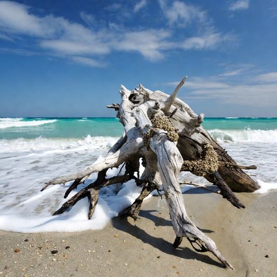 Driftwood on tropical beach