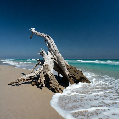 Driftwood on turquoise beach