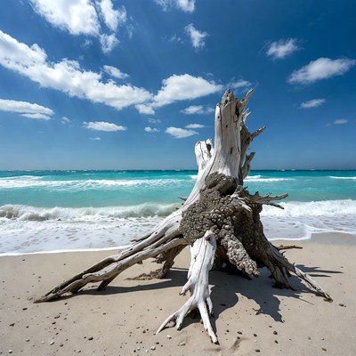 Driftwood on tropical beach