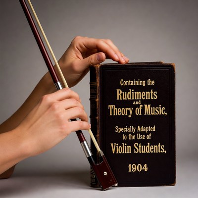 Hands holding violin and music book