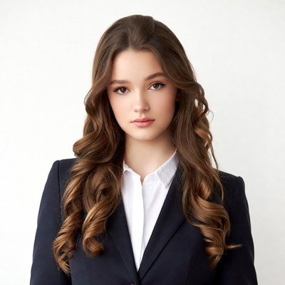 Young woman in navy suit