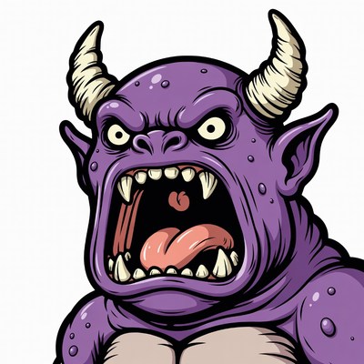Purple Cartoon Demon Roaring