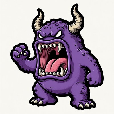 Roaring Purple Cartoon Monster