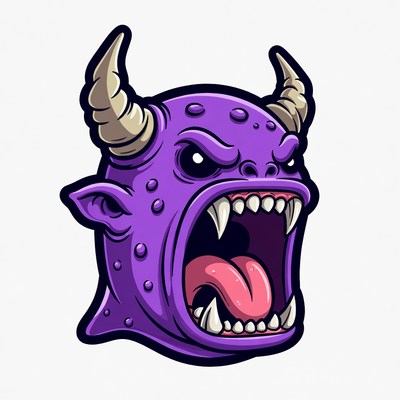 Roaring Purple Cartoon Demon Head