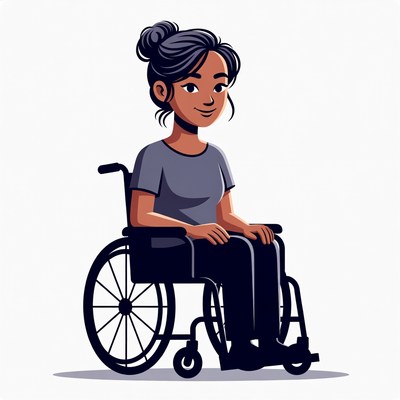 Smiling Asian woman in wheelchair