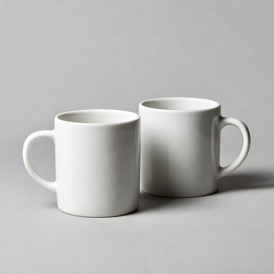 Two White Mugs on Gray Background