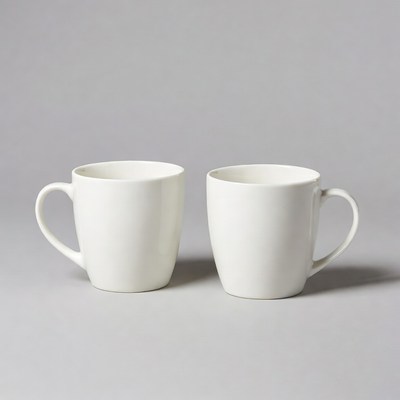 Two White Mugs on Gray Background