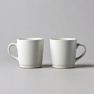 Two white ceramic mugs
