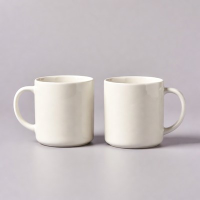 Two White Mugs on Purple Background