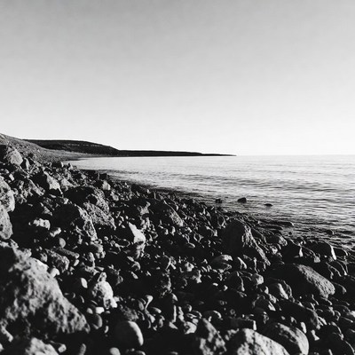 Rocky Beach Shoreline Black and White
